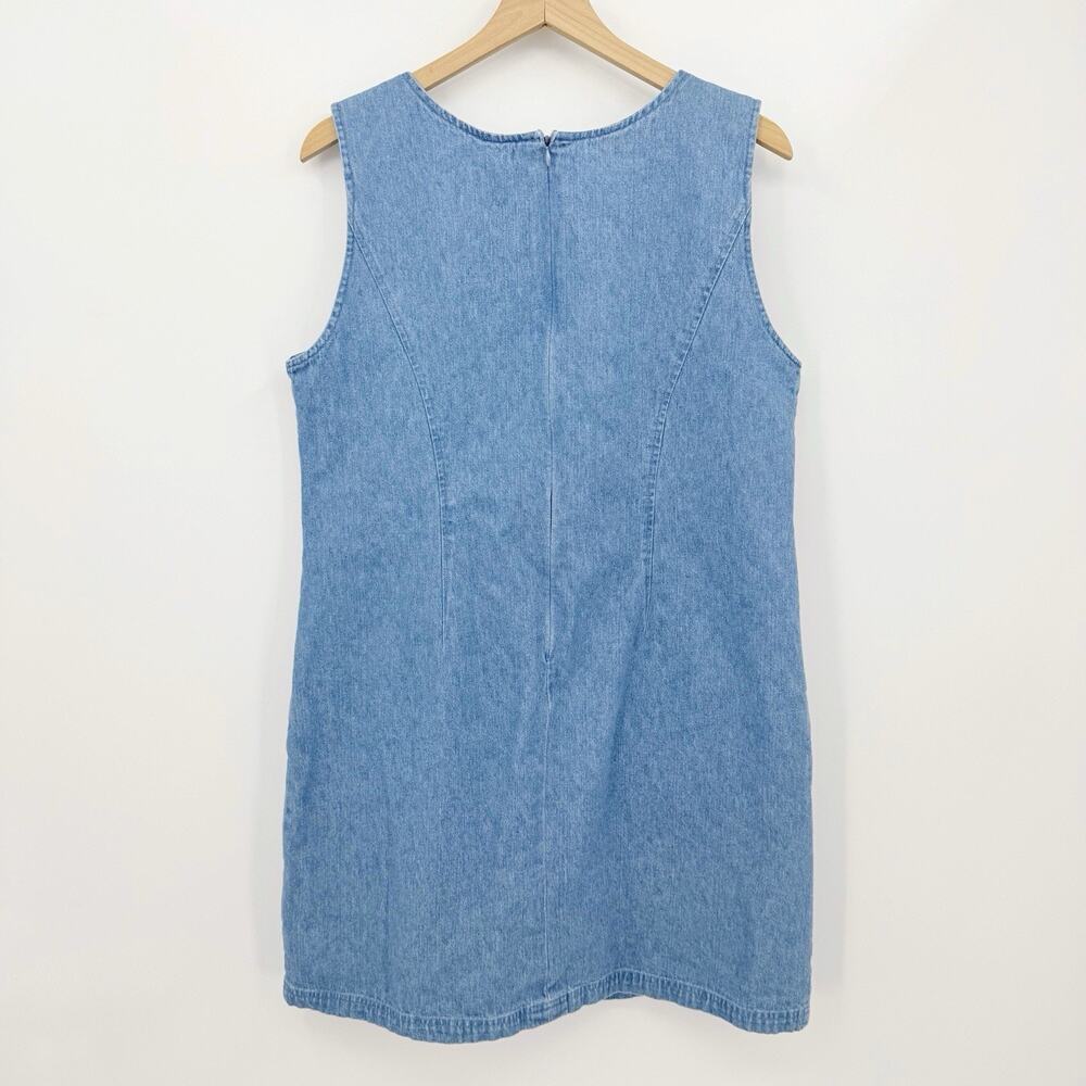 Christopher & Banks Denim Jumper Dress 14 USA Flag Apple Embroidery 90s Momcore - Picture 2 of 6